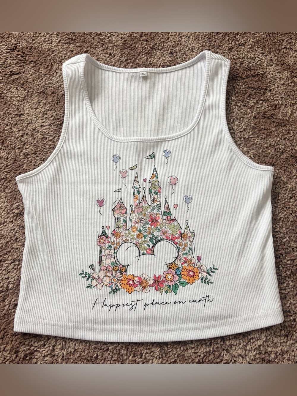 Disney’s White Floral Cinderella Castle Graphic Tank Top